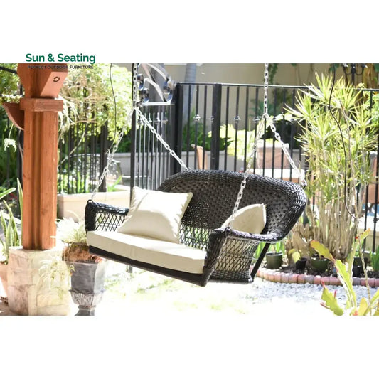 Gwil Double Seater Hanging Swing Without Stand For Balcony Garden Swing (Black) Black Ivory Swings