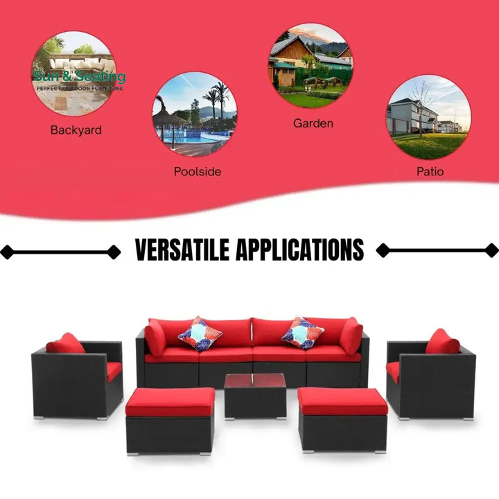 Hadley 6-Piece Outdoor Conversation Set (Black/Red) Sofa Set