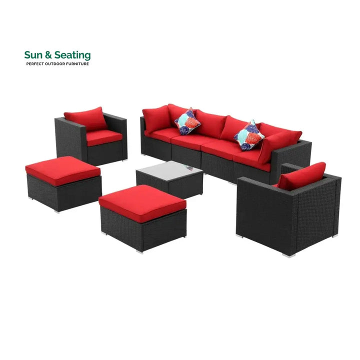 Hadley 6-Piece Outdoor Conversation Set (Black/Red) Sofa Set