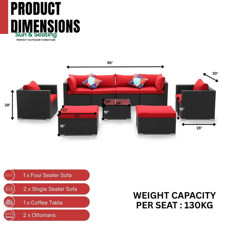 Hadley 6-Piece Outdoor Conversation Set (Black/Red) Sofa Set