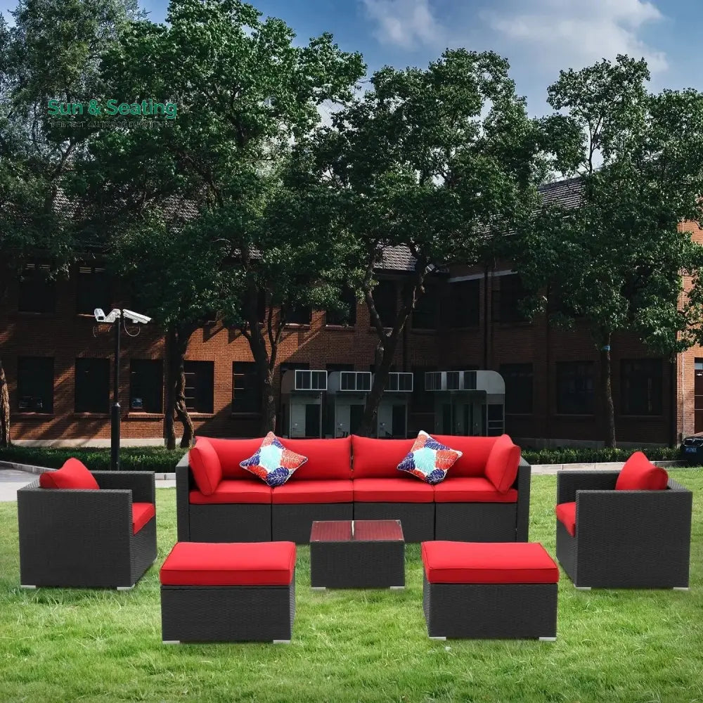 Hadley 6-Piece Outdoor Conversation Set (Black/Red) Sofa Set