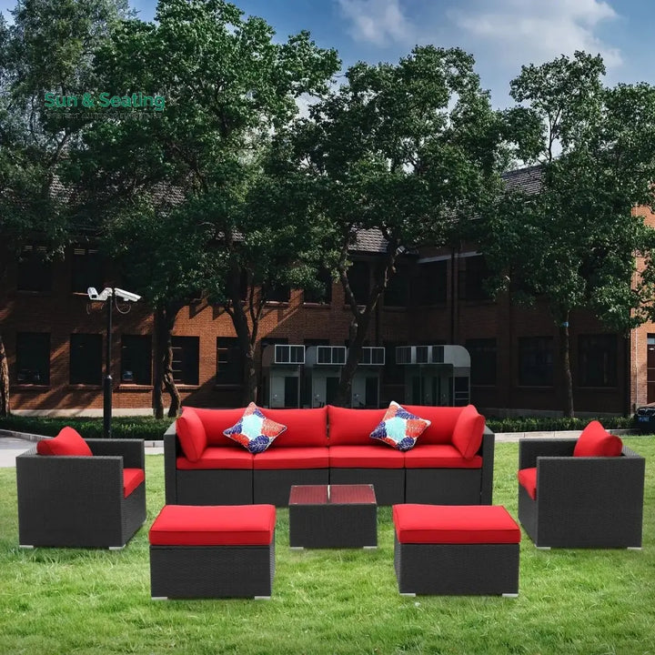 Hadley 6-Piece Outdoor Conversation Set (Black/Red) Sofa Set