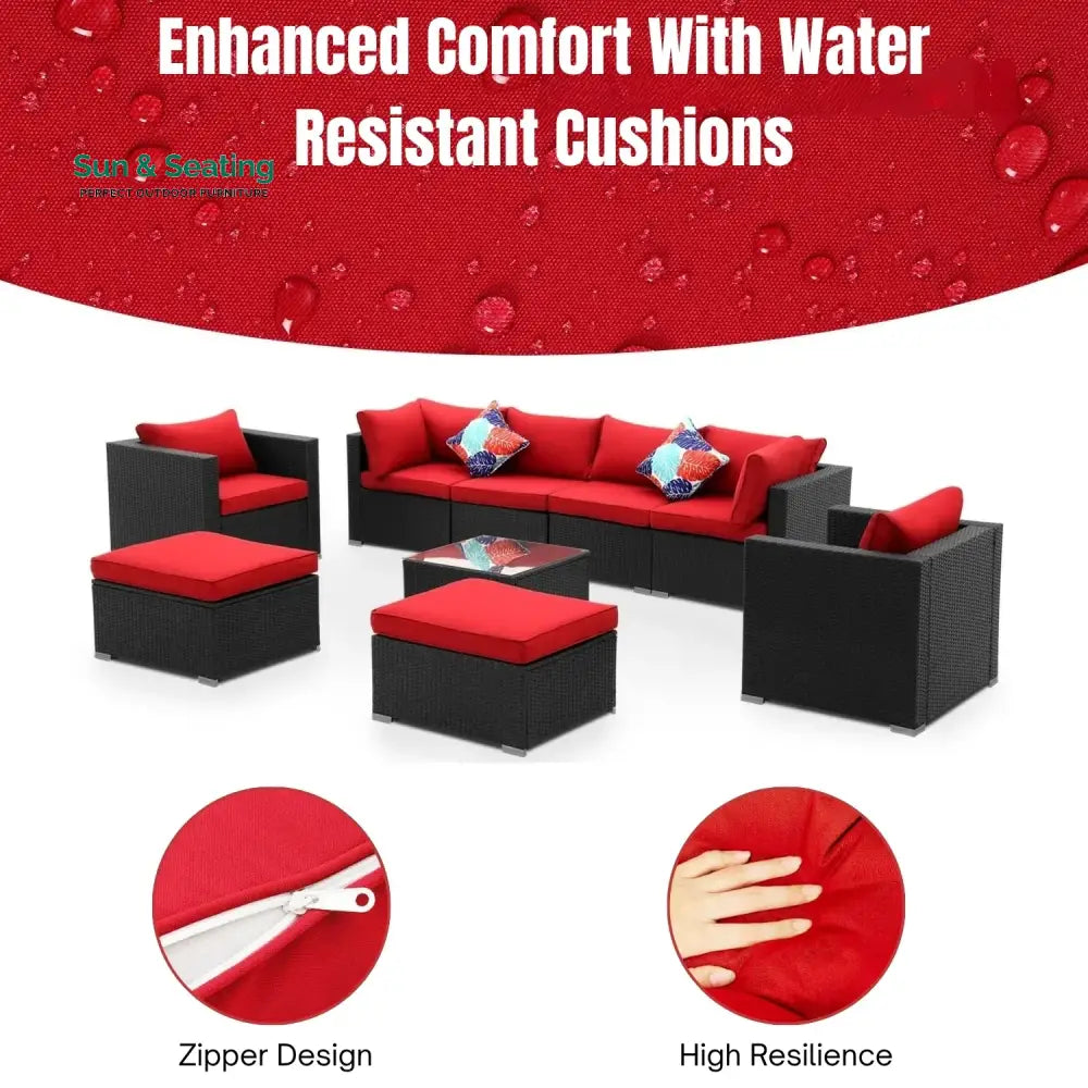 Hadley 6-Piece Outdoor Conversation Set (Black/Red) Sofa Set