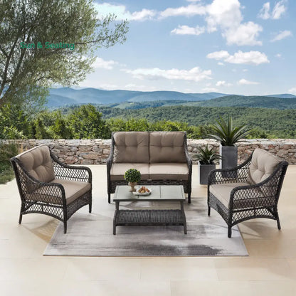 Hae Outdoor Sofa Set 2 Seater 2 Single seater and 1 Center Table (coffee Brown) Sofa Sets