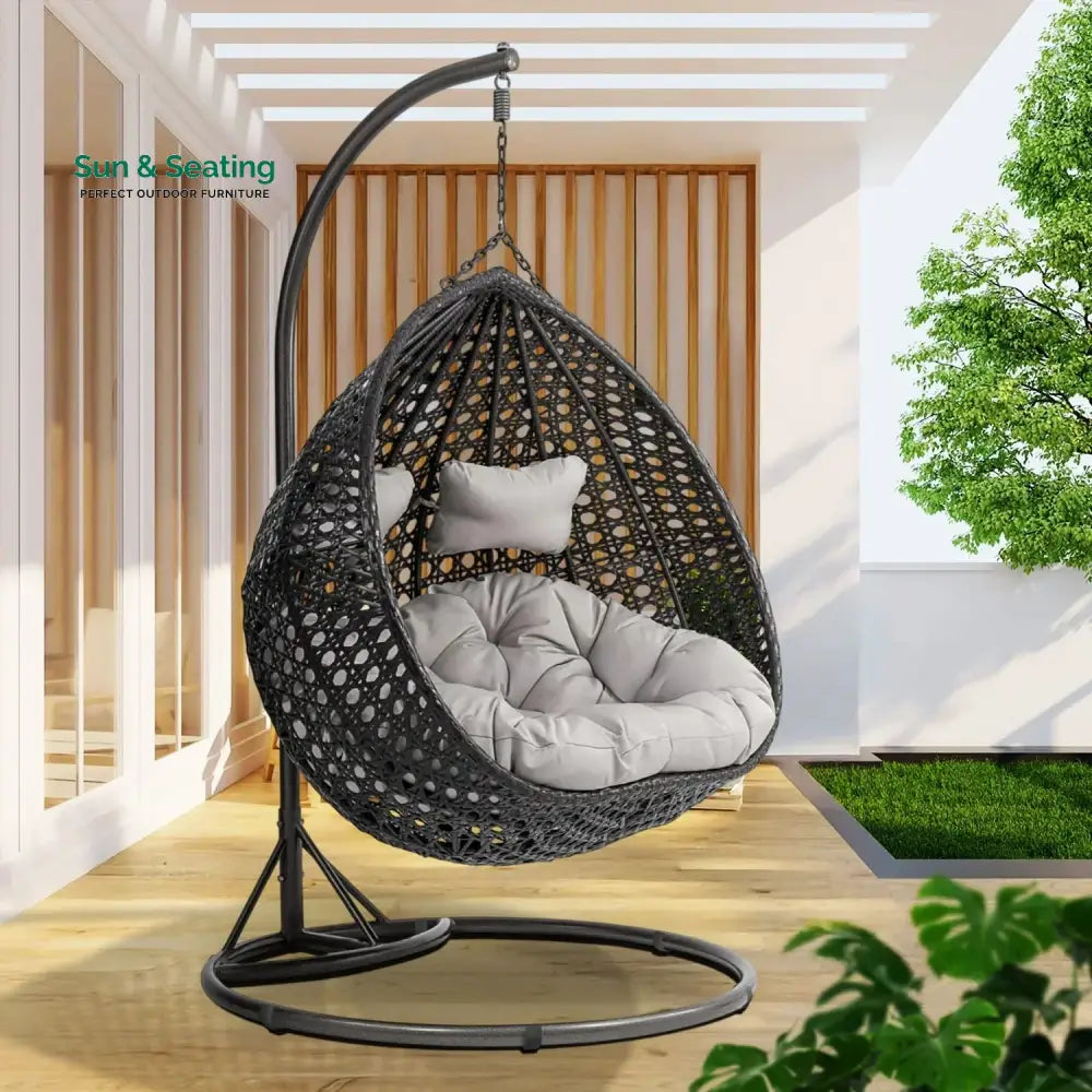 Hai Double Seater Rattan & Wicker Swing (Black & Grey) Swing