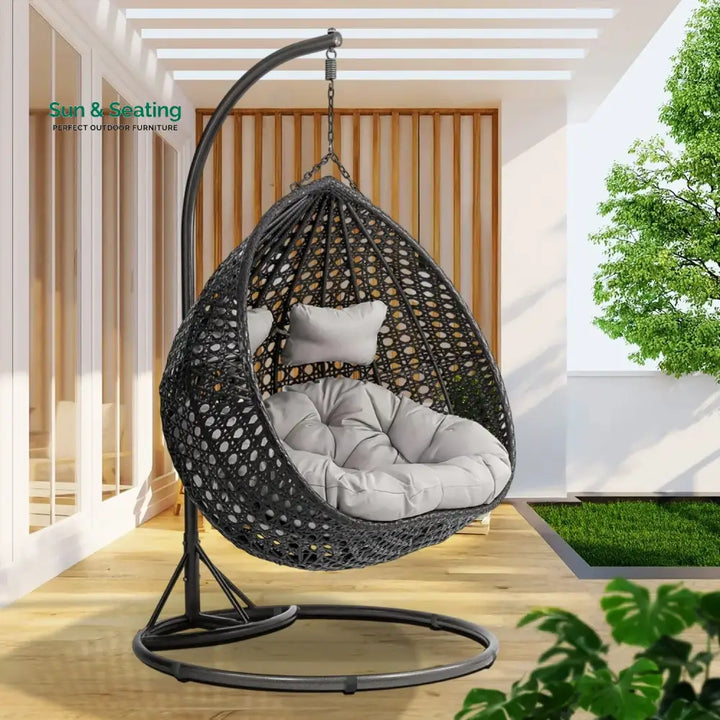 Hai Double Seater Rattan &amp; Wicker Swing (Black &amp; Grey) Swing