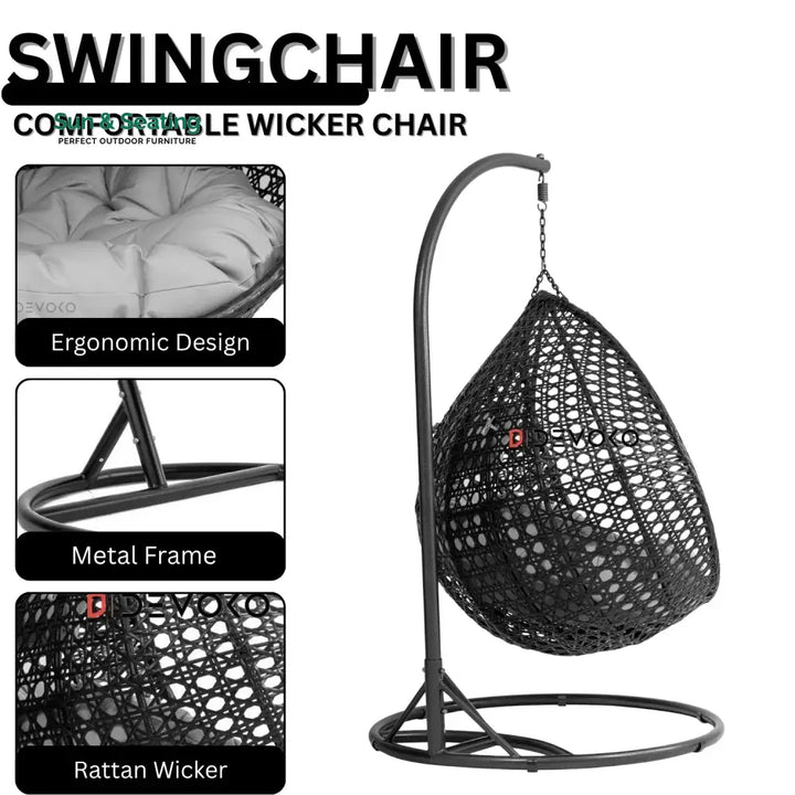 Hai Double Seater Rattan &amp; Wicker Swing (Black &amp; Grey) Swing