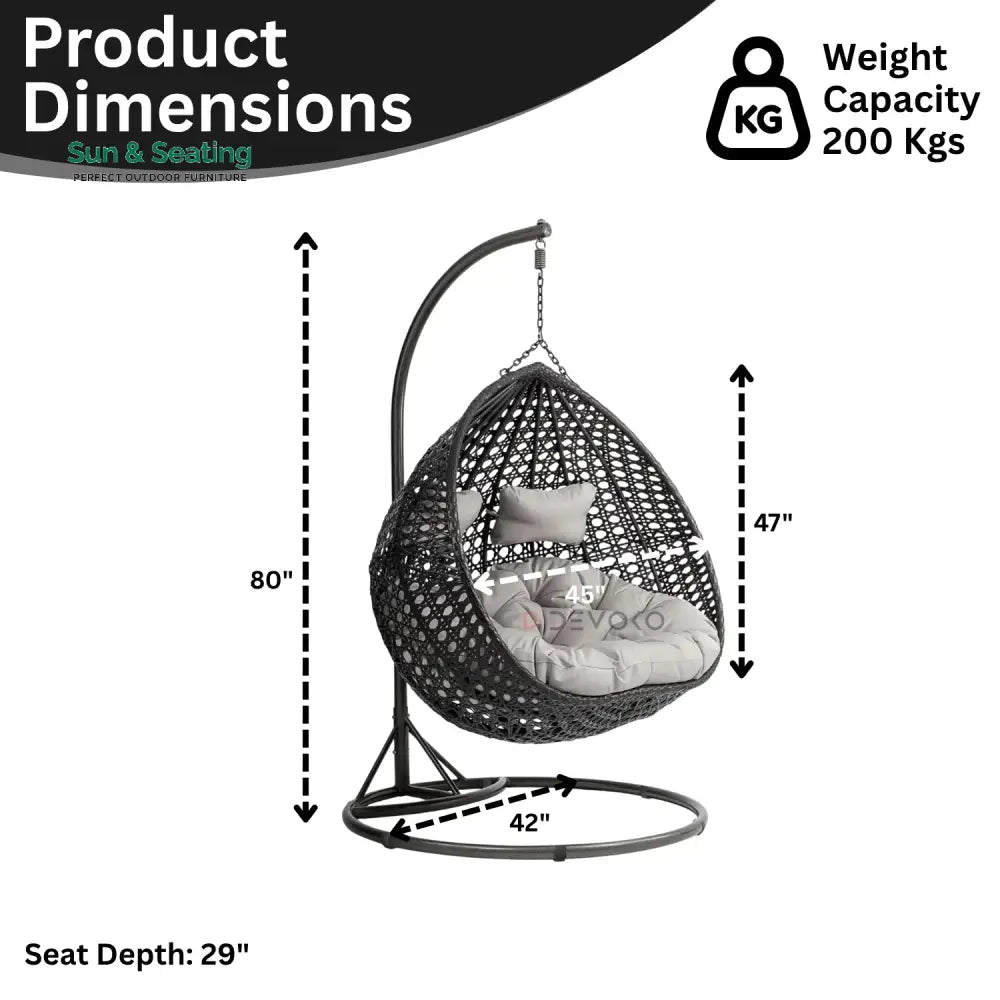 Hai Double Seater Rattan &amp; Wicker Swing (Black &amp; Grey) Swing