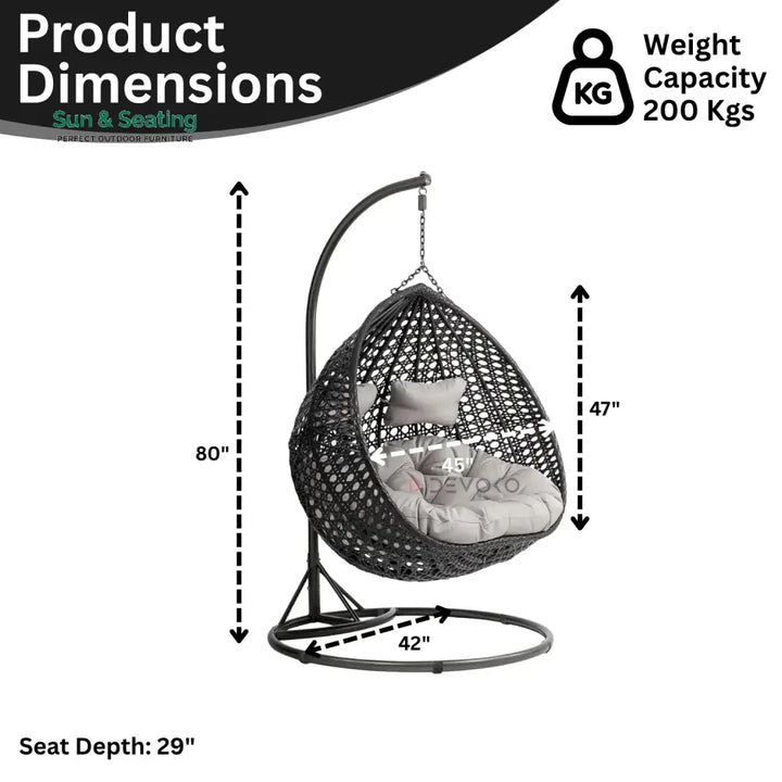 Hai Double Seater Rattan &amp; Wicker Swing (Black &amp; Grey) Swing