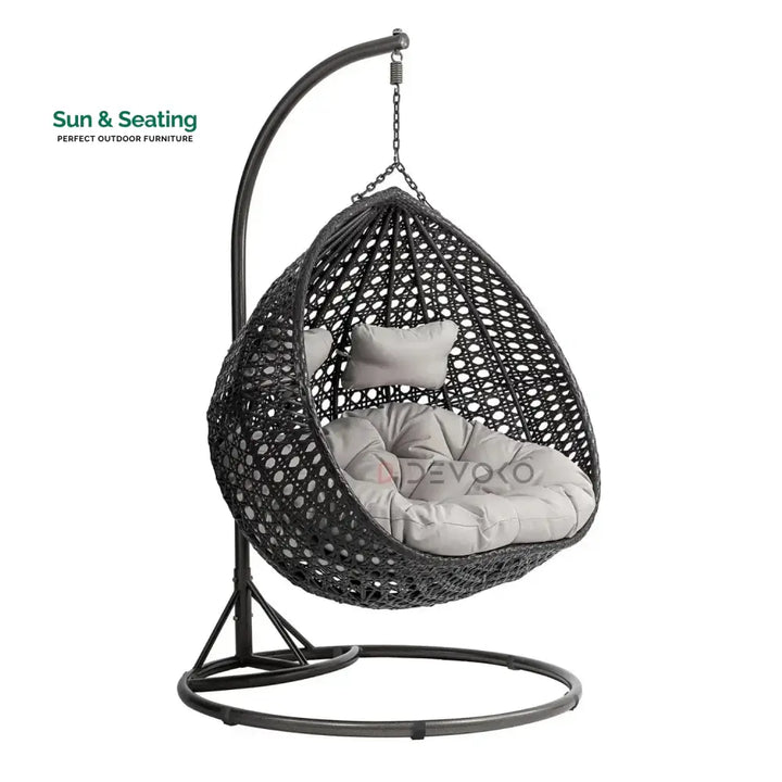 Hai Double Seater Rattan &amp; Wicker Swing (Black &amp; Grey) Swing