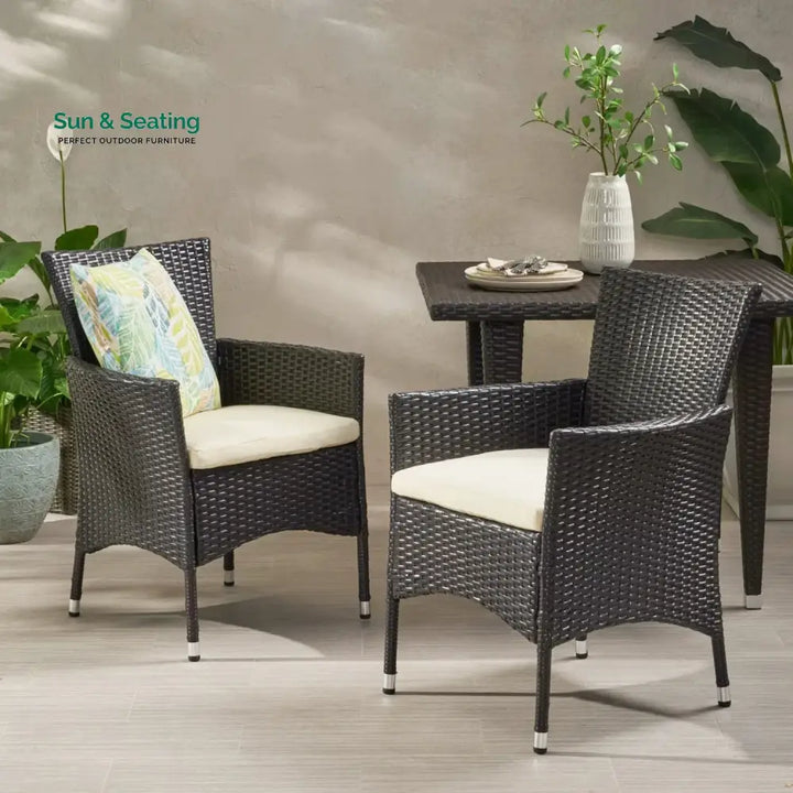 Hailey 2-Piece Outdoor Rattan Wicker Patio Dining Chairs Dinning Chairs