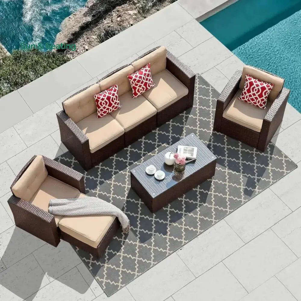 Halima Outdoor Rattan Wicker Sectional 6-Seater Sofa Set Sofa Set
