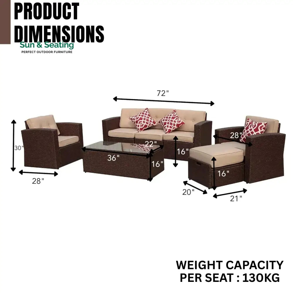 Halima Outdoor Rattan Wicker Sectional 6-Seater Sofa Set Sofa Set