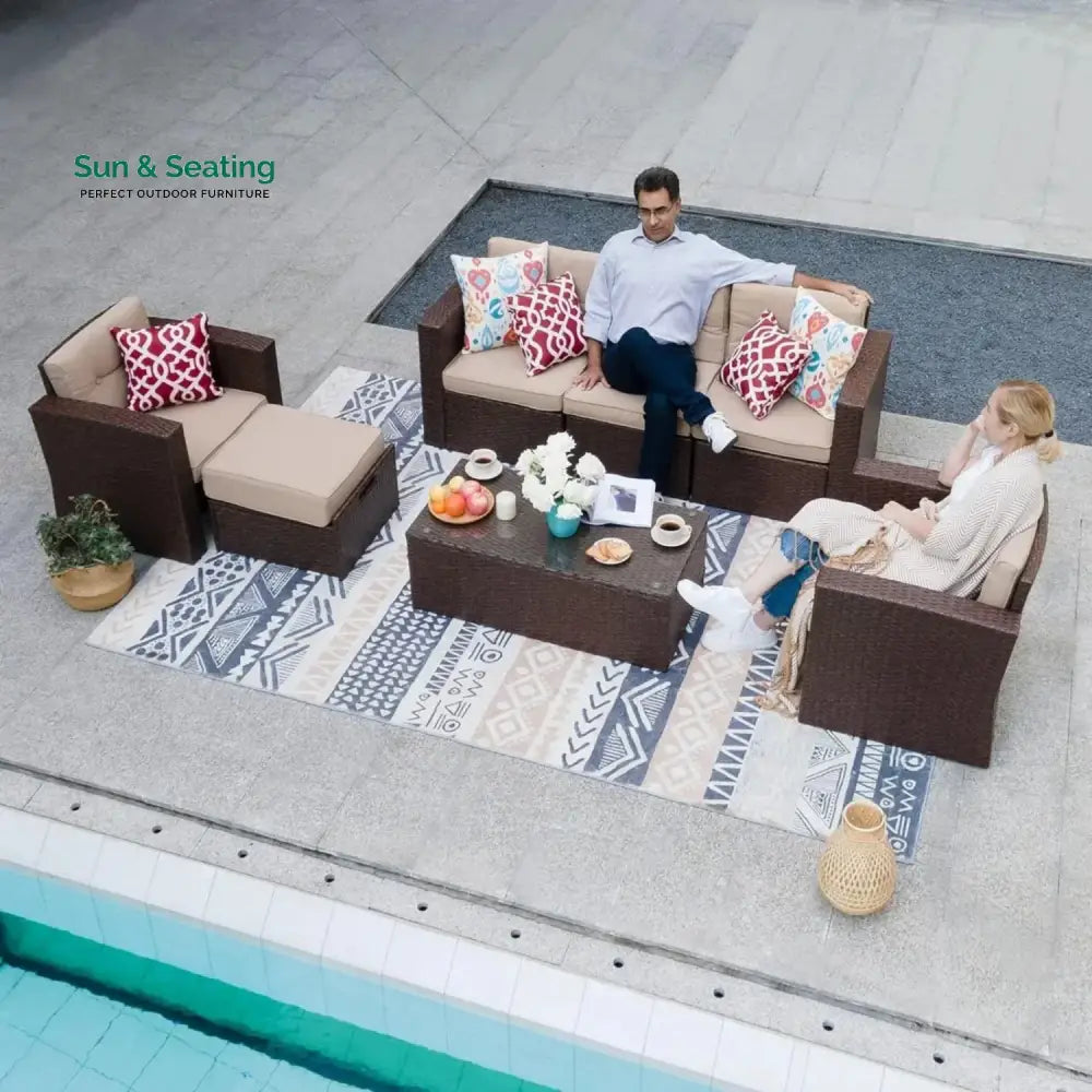 Halima Outdoor Rattan Wicker Sectional 6-Seater Sofa Set Sofa Set