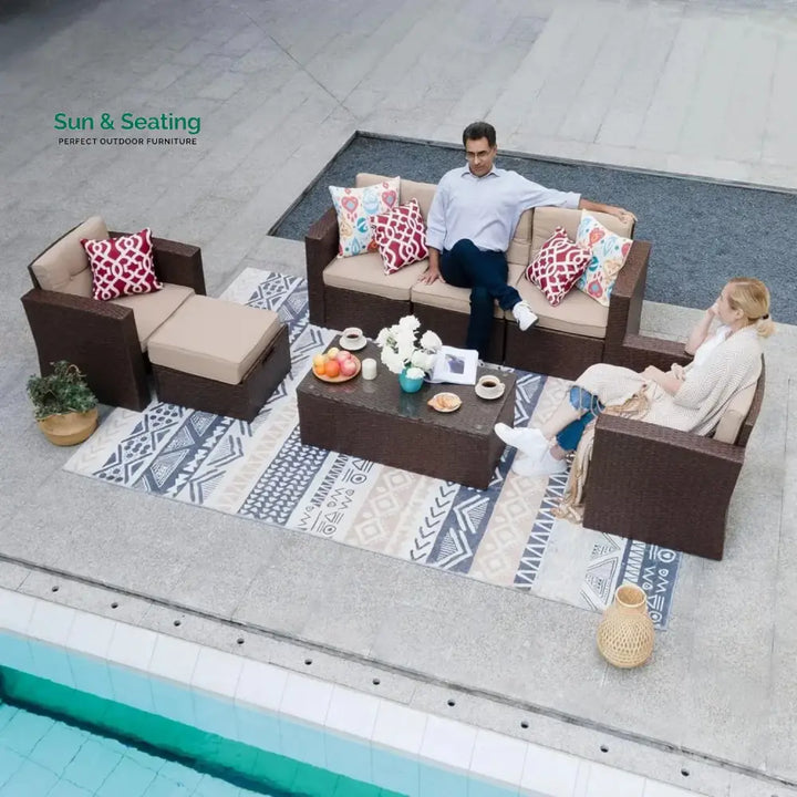 Halima Outdoor Rattan Wicker Sectional 6-Seater Sofa Set Sofa Set