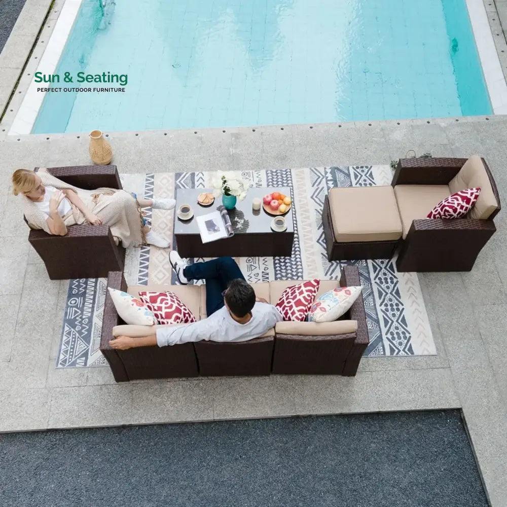Halima Outdoor Rattan Wicker Sectional 6-Seater Sofa Set Sofa Set