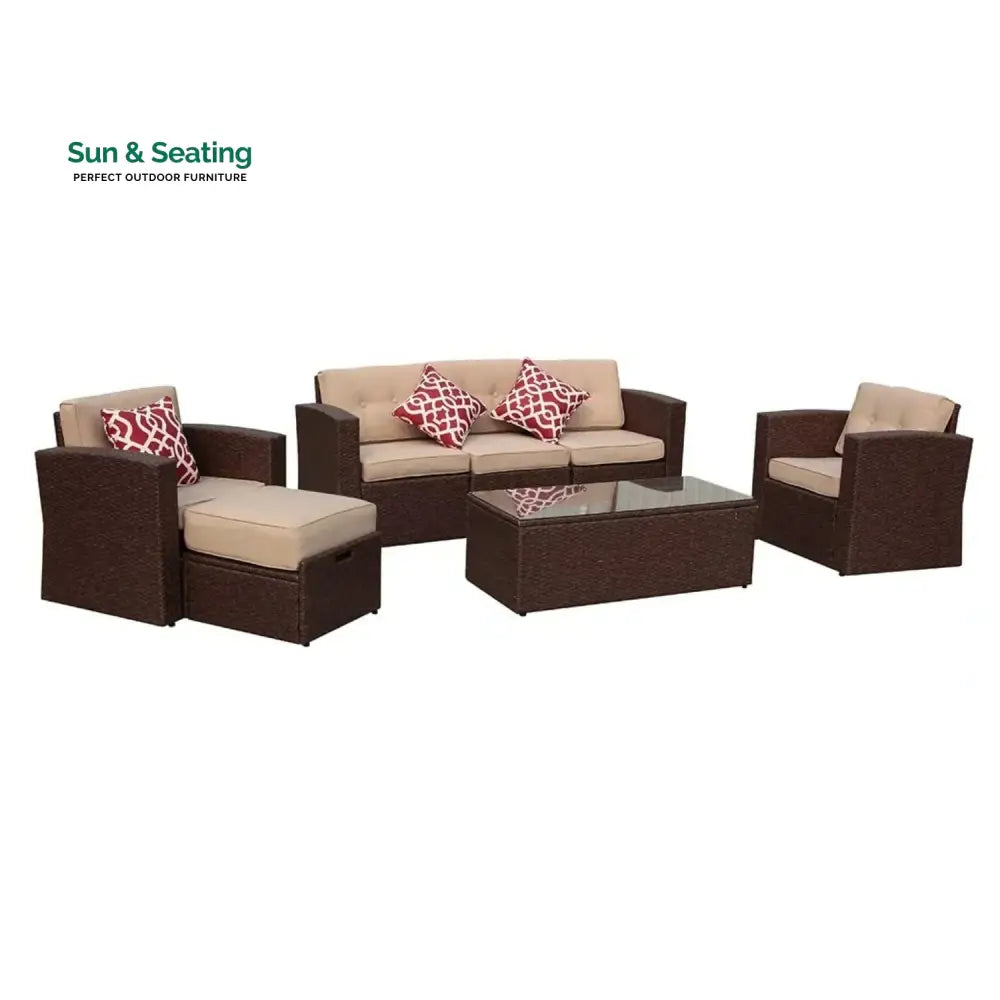 Halima Outdoor Rattan Wicker Sectional 6-Seater Sofa Set Sofa Set