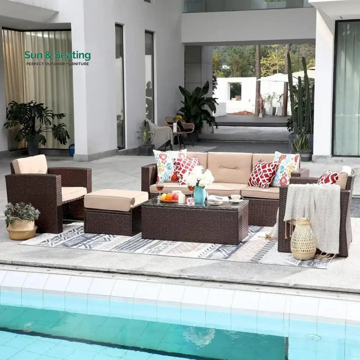 Halima Outdoor Rattan Wicker Sectional 6-Seater Sofa Set Sofa Set