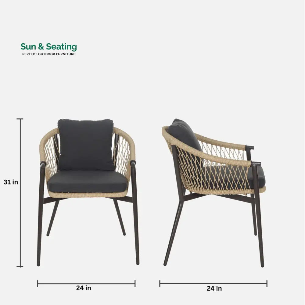 Hall Outdoor Patio Seating Set 4 Chairs and 1 Table Set (Black + Honey) Braided &amp; Rope Dining sets