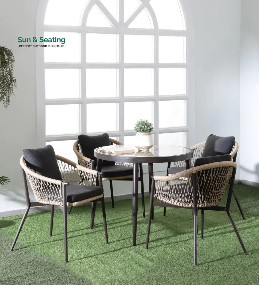 Hall Outdoor Patio Seating Set 4 Chairs and 1 Table Set (Black + Honey) Braided &amp; Rope Dining sets