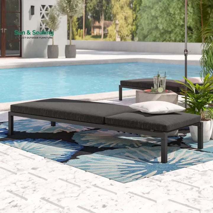 Hamper Outdoor Swimming Poolside Lounger Set of 2 (Black) Loungers