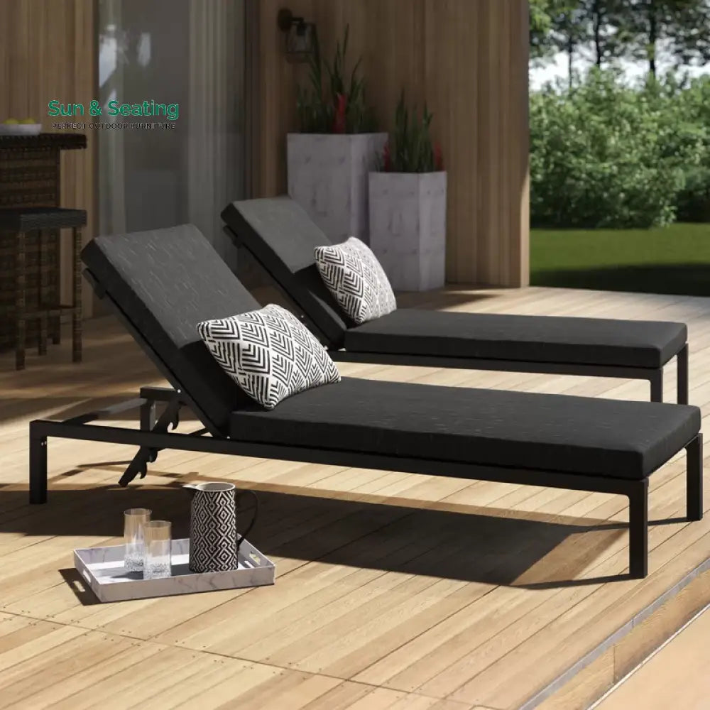 Hamper Outdoor Swimming Poolside Lounger Set of 2 (Black) Loungers