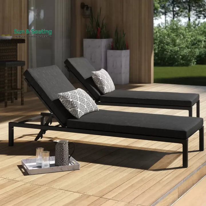 Hamper Outdoor Swimming Poolside Lounger Set of 2 (Black) Loungers
