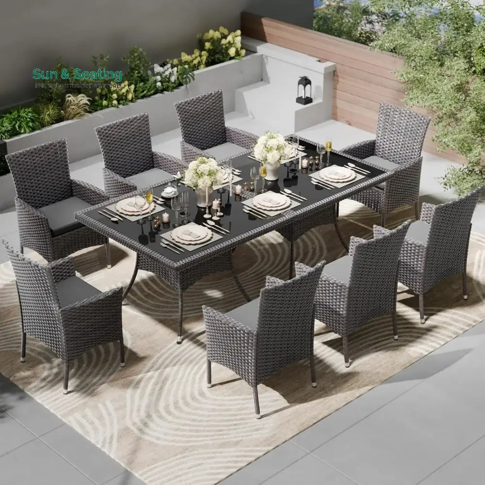 Hansika 10-Piece Outdoor Patio Rattan Dining Set Dining Set