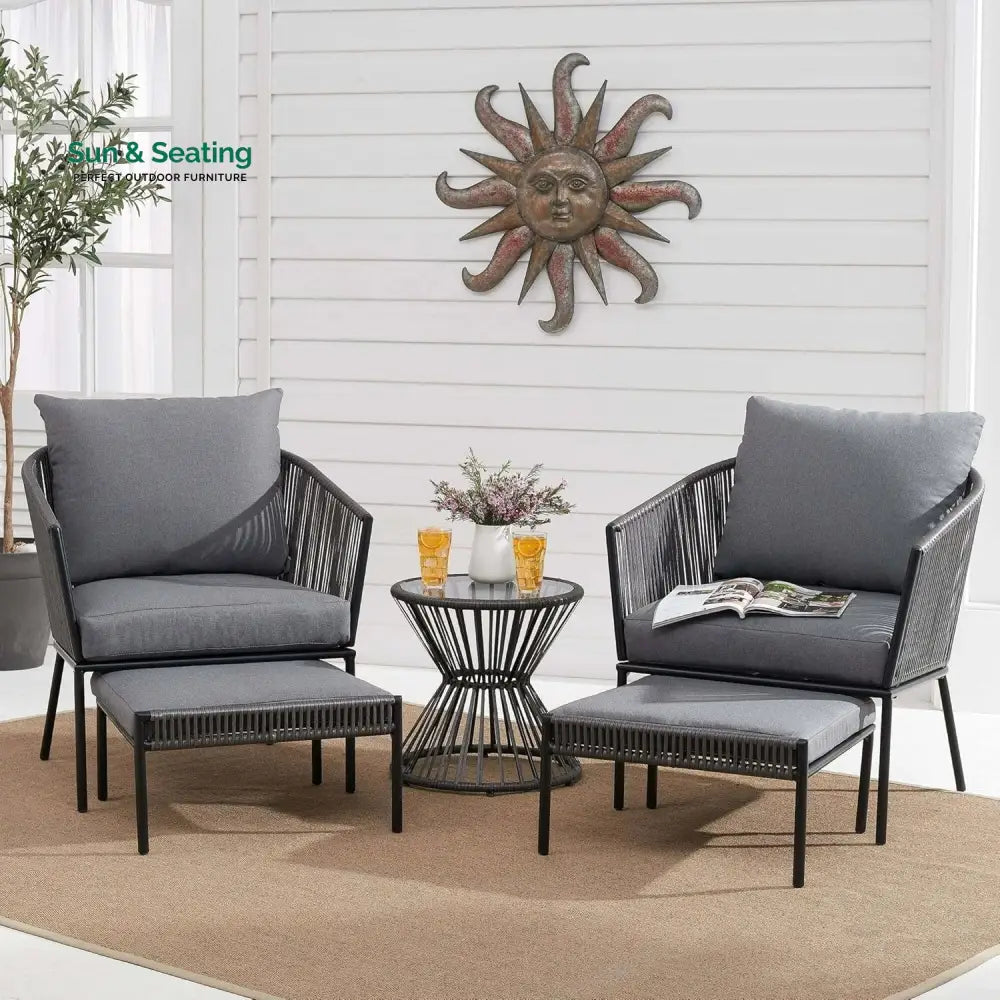 Harini Outdoor 5 Piece Rope Patio Sofa Set (Grey) Patio Sofa Set