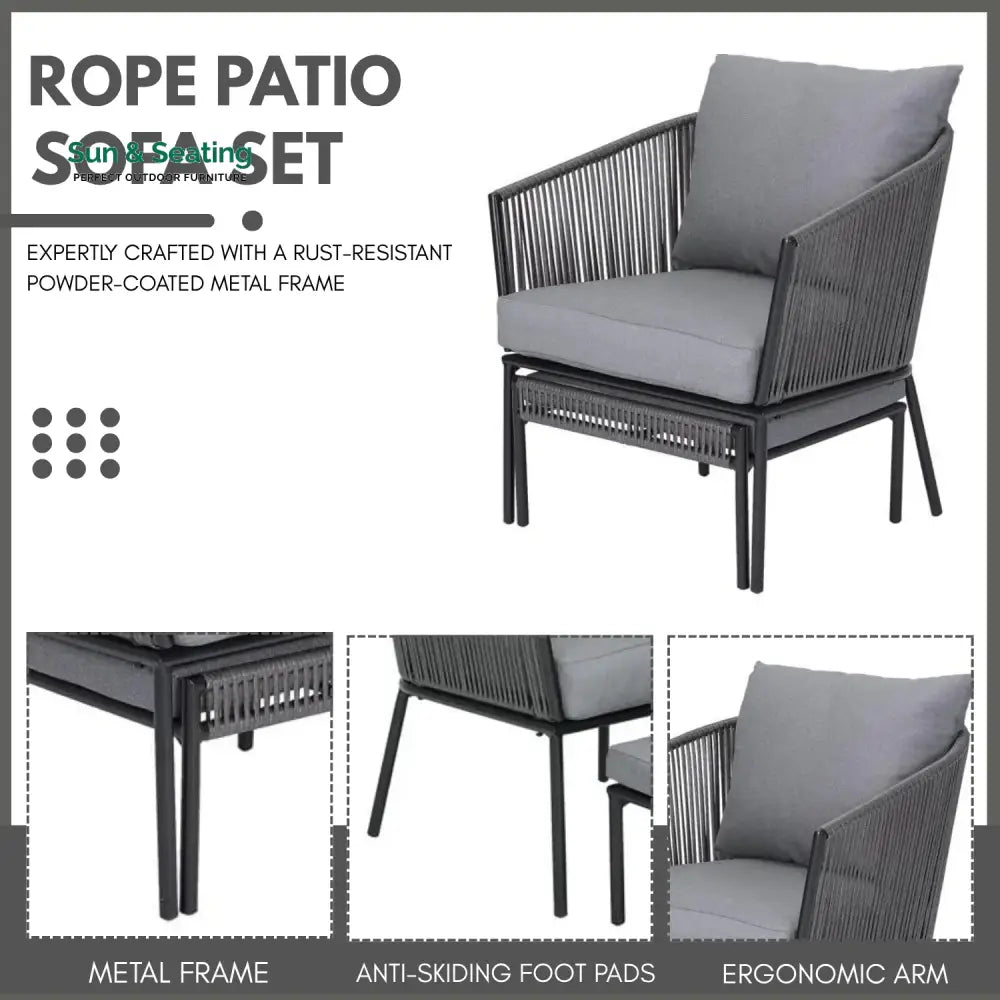 Harini Outdoor 5 Piece Rope Patio Sofa Set (Grey) Patio Sofa Set