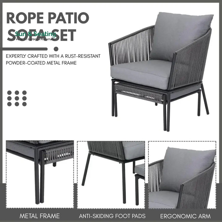 Harini Outdoor 5 Piece Rope Patio Sofa Set (Grey) Patio Sofa Set
