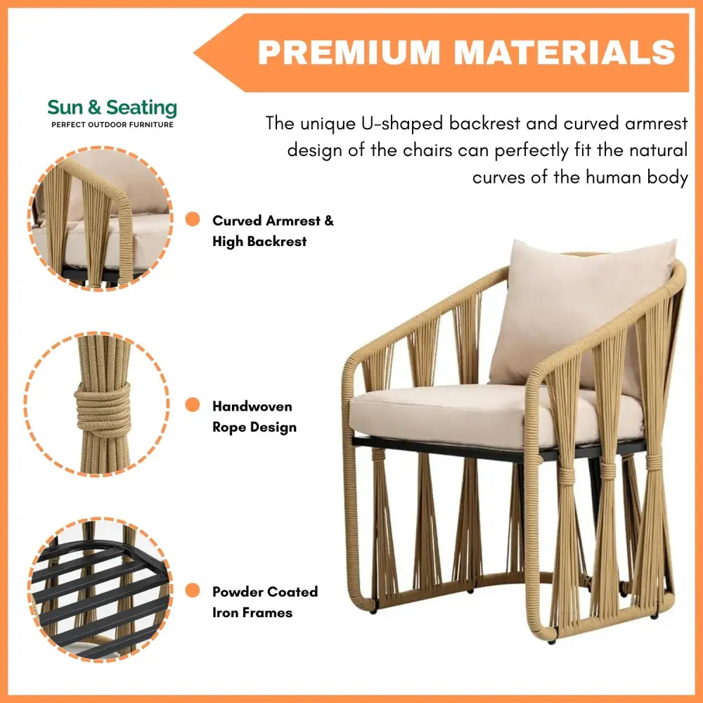 Harlow Outdoor Rope 3-Piece Patio Set Patio Set