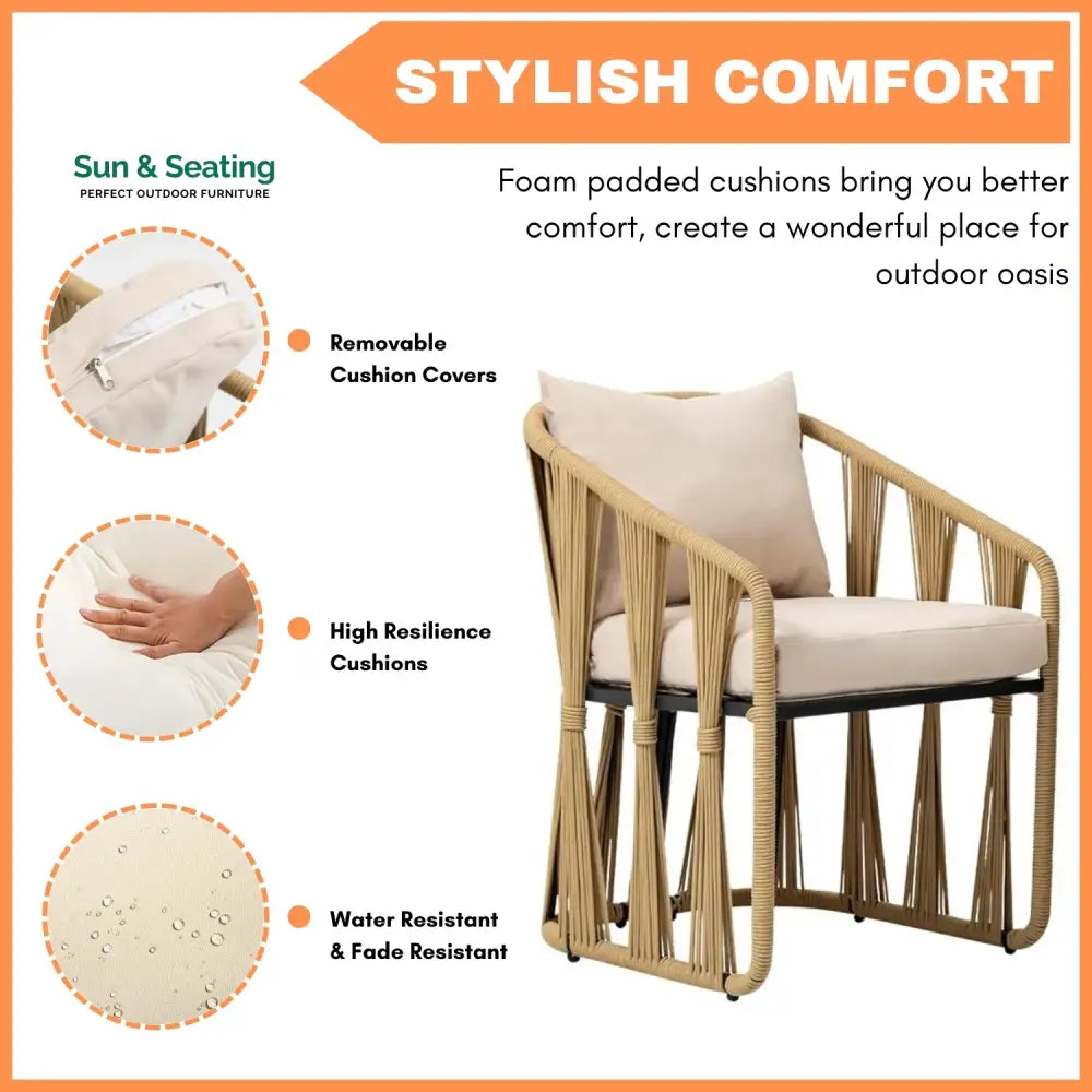 Harlow Outdoor Rope 3-Piece Patio Set Patio Set