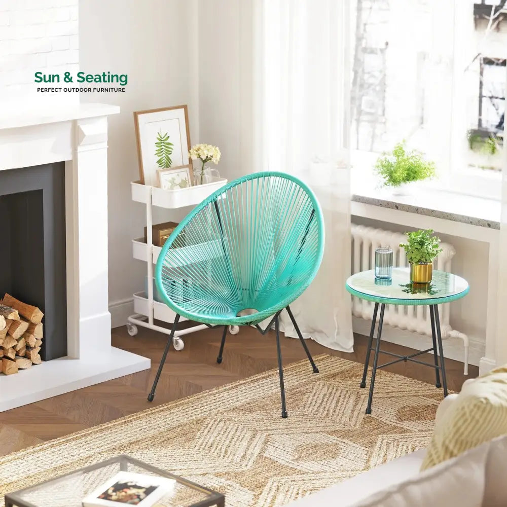 Harvest Outdoor Patio Seating Set 2 Chairs and 1 Table Set (Aqua Green) Coffee Table Sets