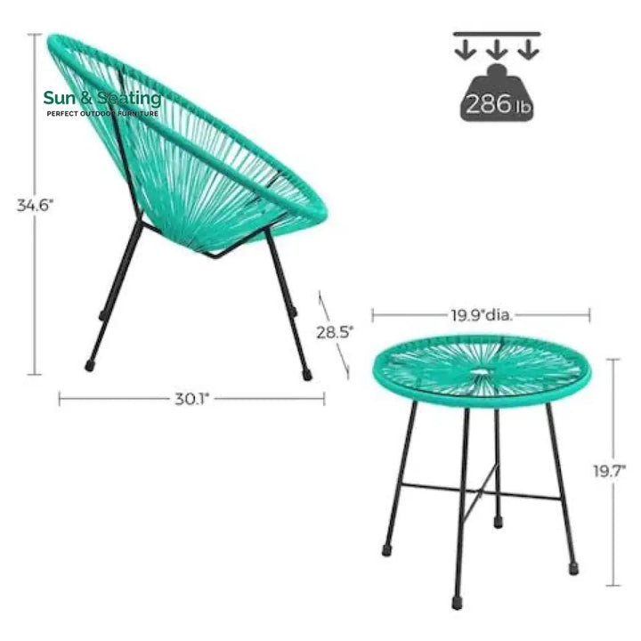 Harvest Outdoor Patio Seating Set 2 Chairs and 1 Table Set (Aqua Green) Coffee Table Sets