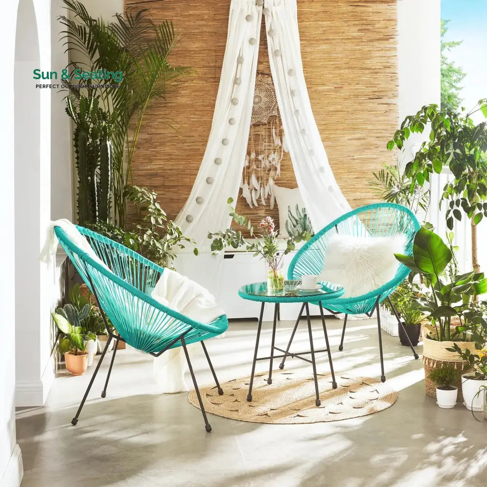 Harvest Outdoor Patio Seating Set 2 Chairs and 1 Table Set (Aqua Green) Coffee Table Sets