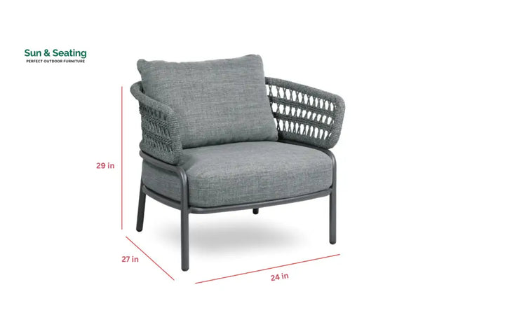 Hauwa Outdoor Garden Balcony Sofa Set 2 Seater 2 Single Seater 1 Center Table Set Braid &amp; Rope (Dark Grey) Sofa Sets