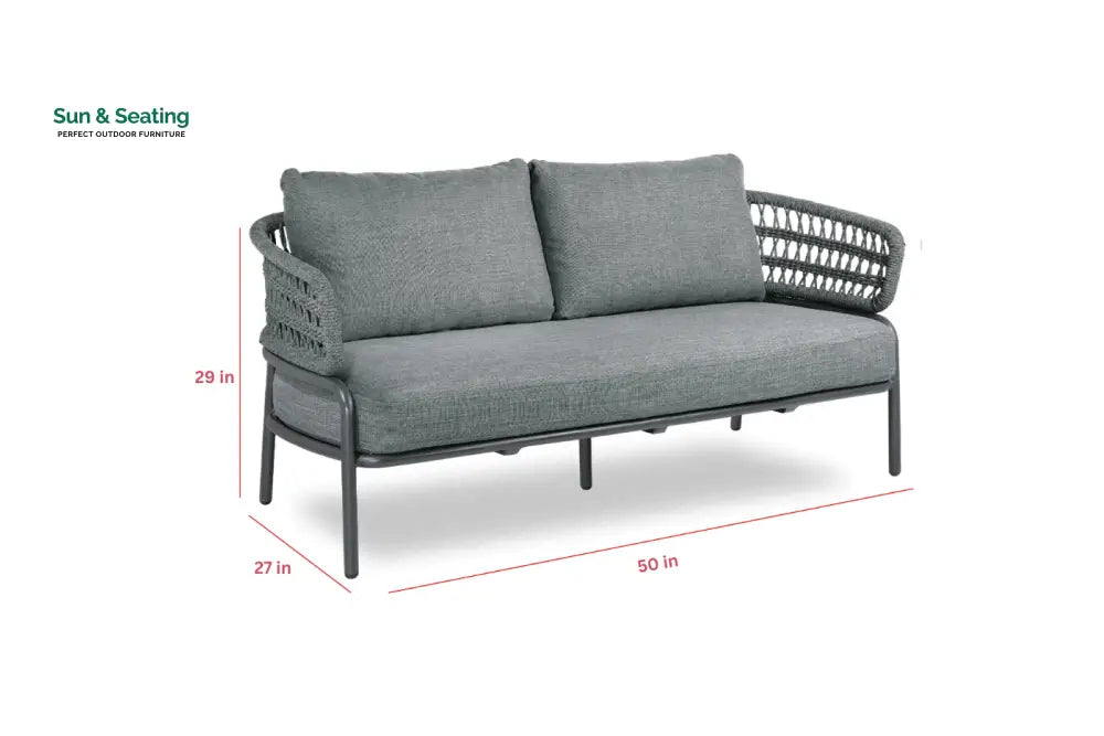 Hauwa Outdoor Garden Balcony Sofa Set 2 Seater 2 Single Seater 1 Center Table Set Braid &amp; Rope (Dark Grey) Sofa Sets