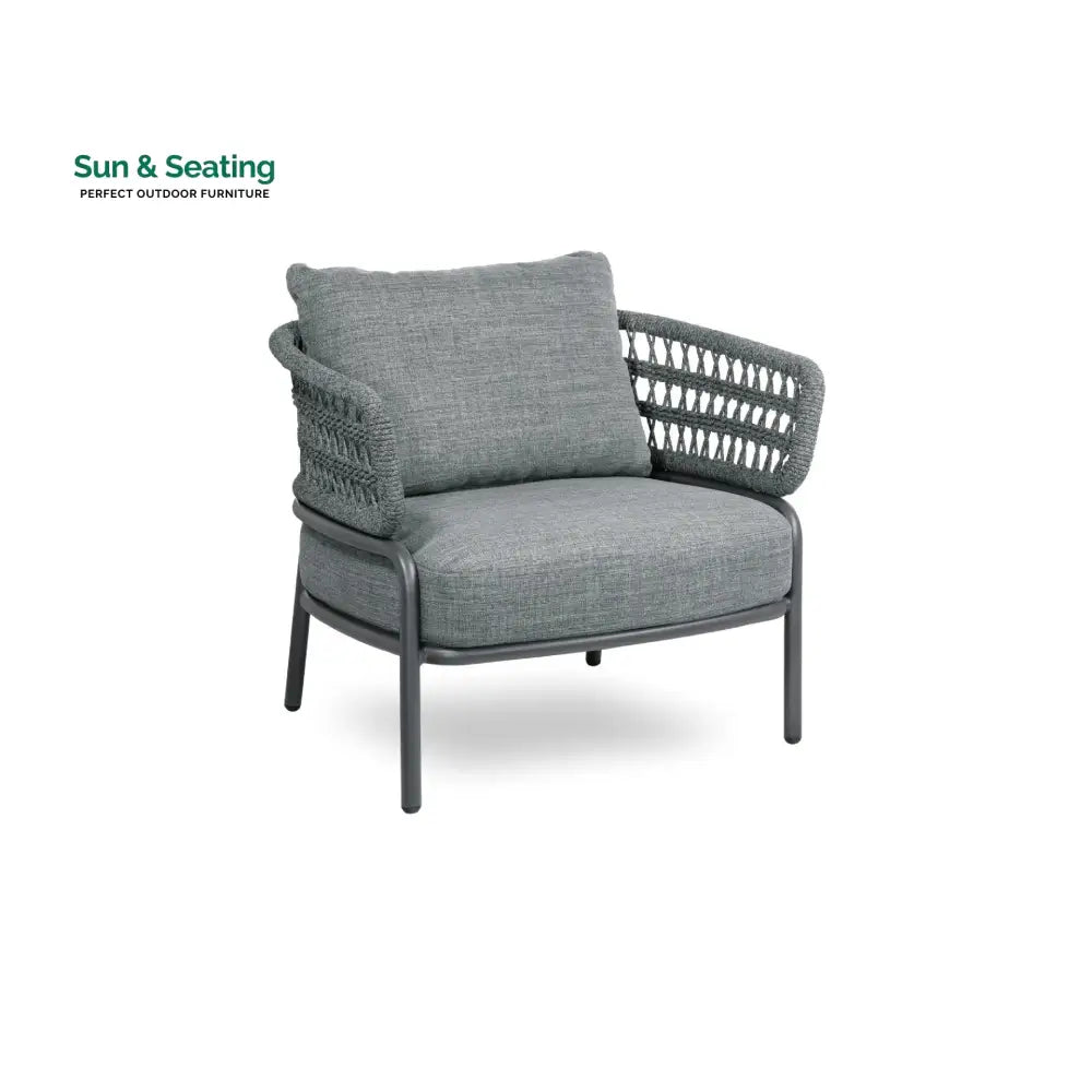 Hauwa Outdoor Garden Balcony Sofa Set 2 Seater 2 Single Seater 1 Center Table Set Braid &amp; Rope (Dark Grey) Sofa Sets