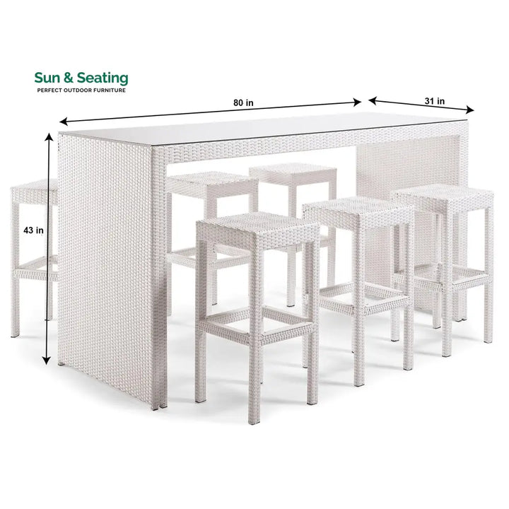 Haven Outdoor Bar Sets 6 Stools and 1 Table Patio Bar Set (White) Bar Sets