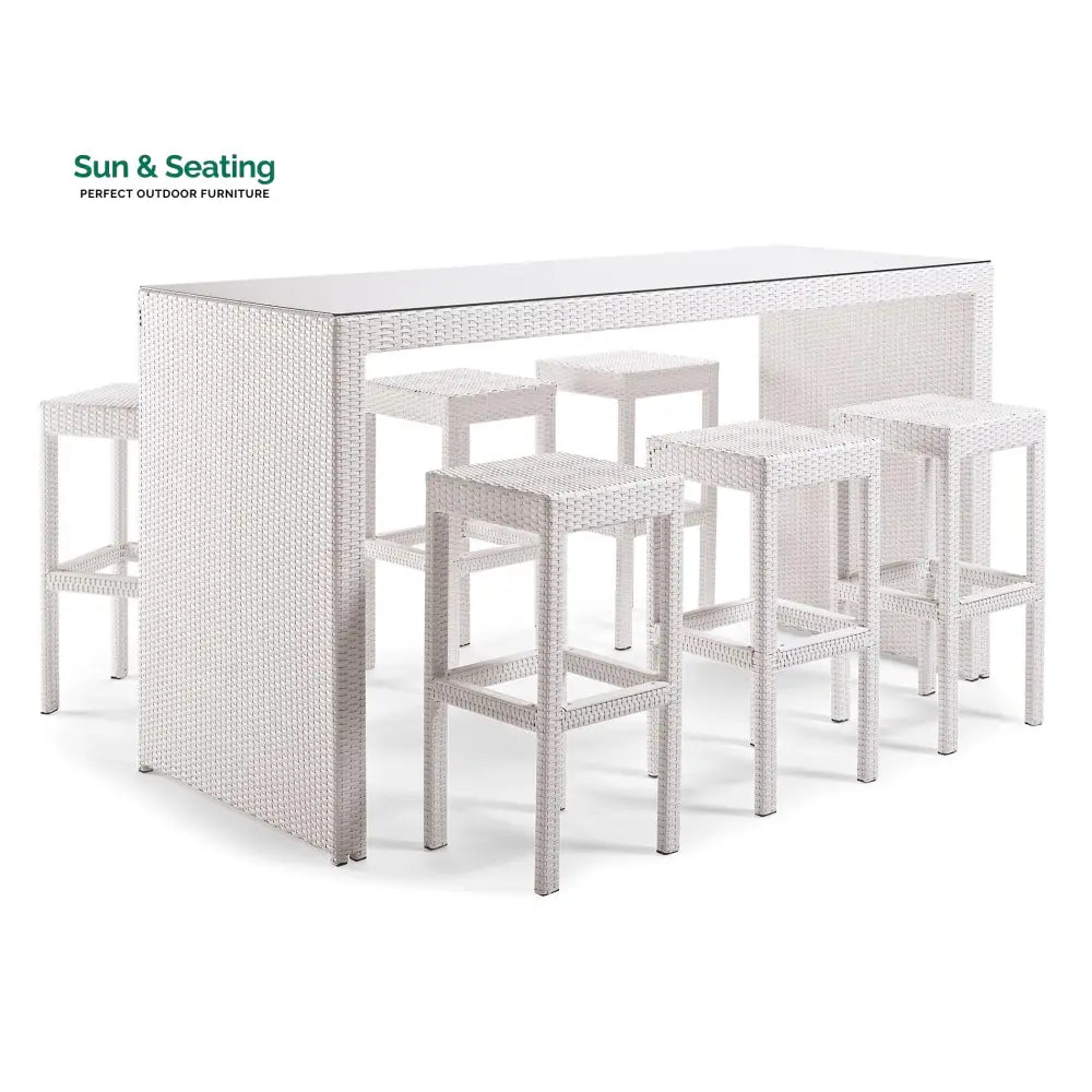 Haven Outdoor Bar Sets 6 Stools and 1 Table Patio Bar Set (White) Bar Sets