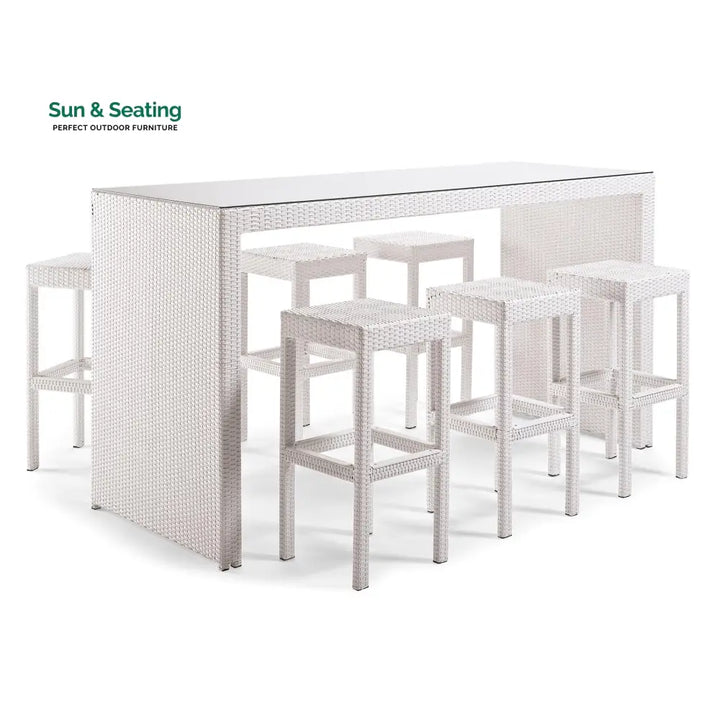 Haven Outdoor Bar Sets 6 Stools and 1 Table Patio Bar Set (White) Bar Sets