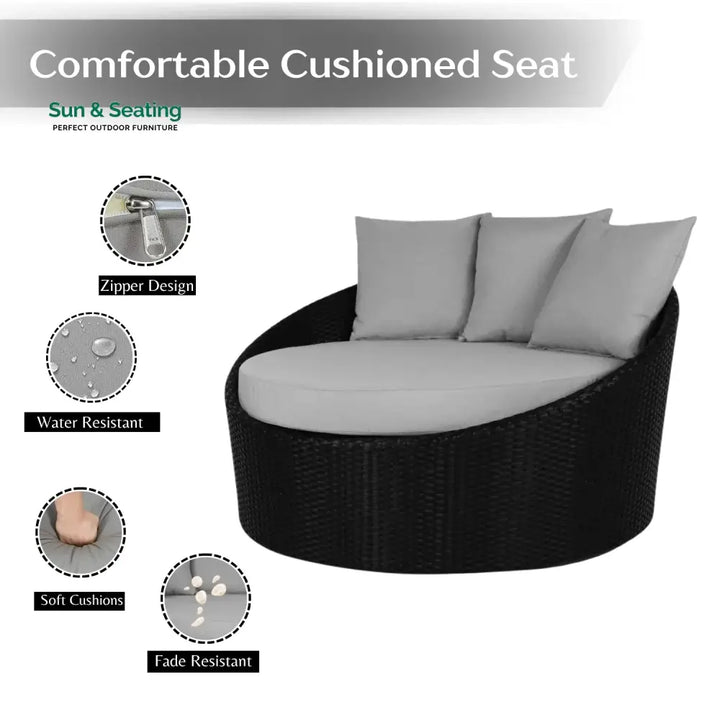 Helene Outdoor Rattan Wicker Daybed with Glass Top Table Daybed