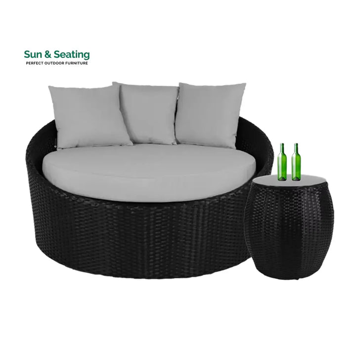 Helene Outdoor Rattan Wicker Daybed with Glass Top Table Daybed