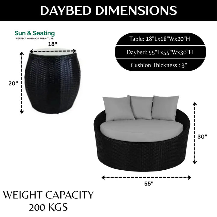 Helene Outdoor Rattan Wicker Daybed with Glass Top Table Daybed