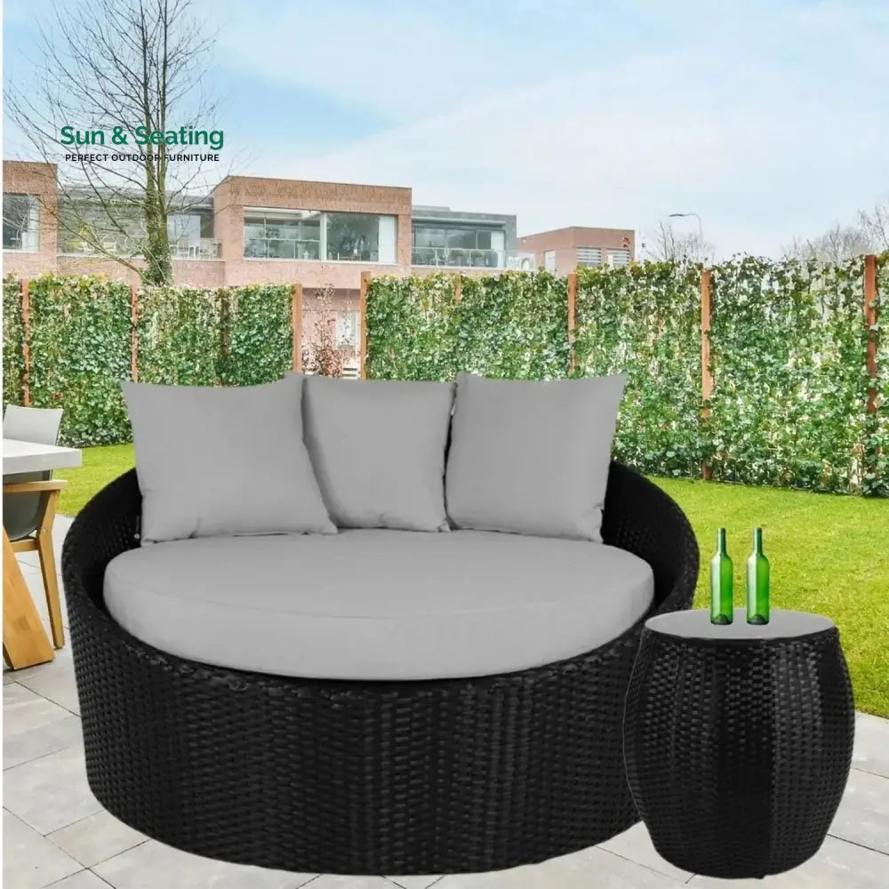 Helene Outdoor Rattan Wicker Daybed with Glass Top Table Daybed
