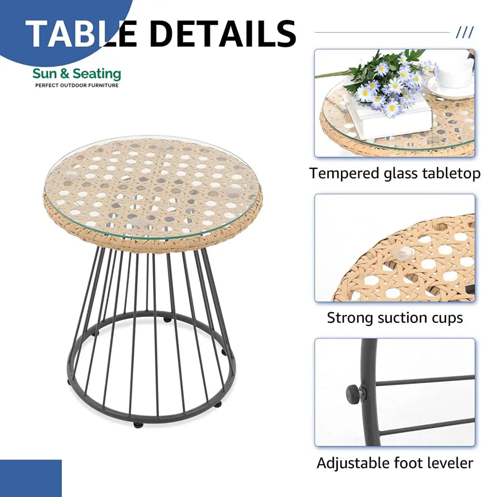 Hell Outdoor Patio Seating Set 2 Chairs and 1 Table Set (Tan + White) Coffee Table Sets
