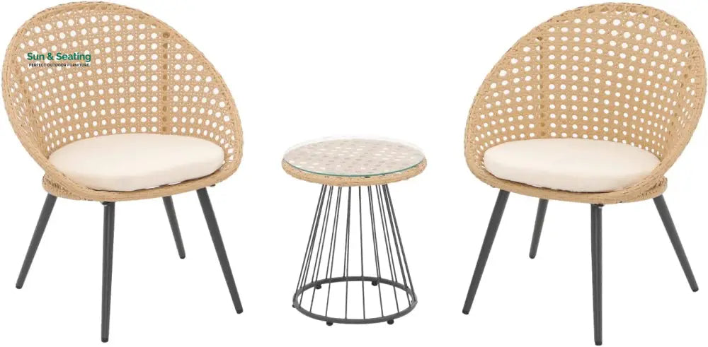 Hell Outdoor Patio Seating Set 2 Chairs and 1 Table Set (Tan + White) Coffee Table Sets