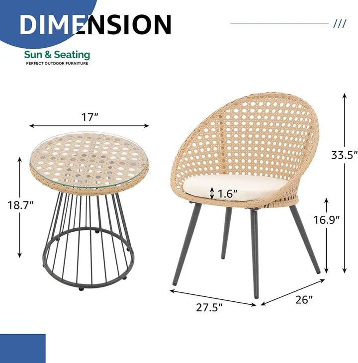 Hell Outdoor Patio Seating Set 2 Chairs and 1 Table Set (Tan + White) Coffee Table Sets
