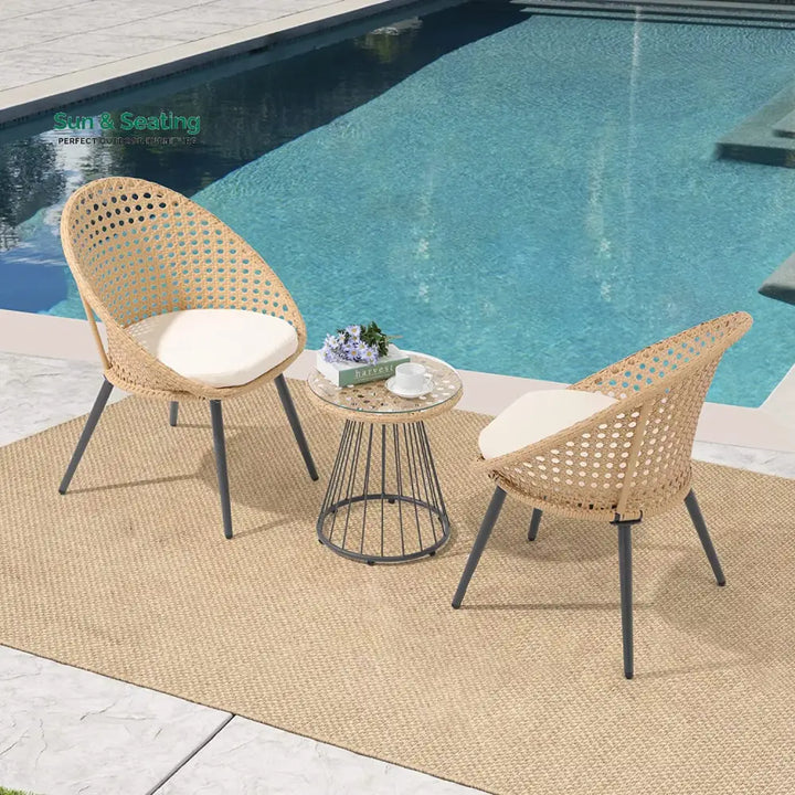 Hell Outdoor Patio Seating Set 2 Chairs and 1 Table Set (Tan + White) Coffee Table Sets
